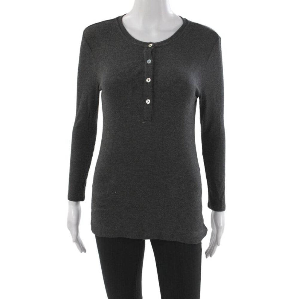 Goldie Womens Basic Henley Long Sleeve Gray Modal T-Shirt Size S